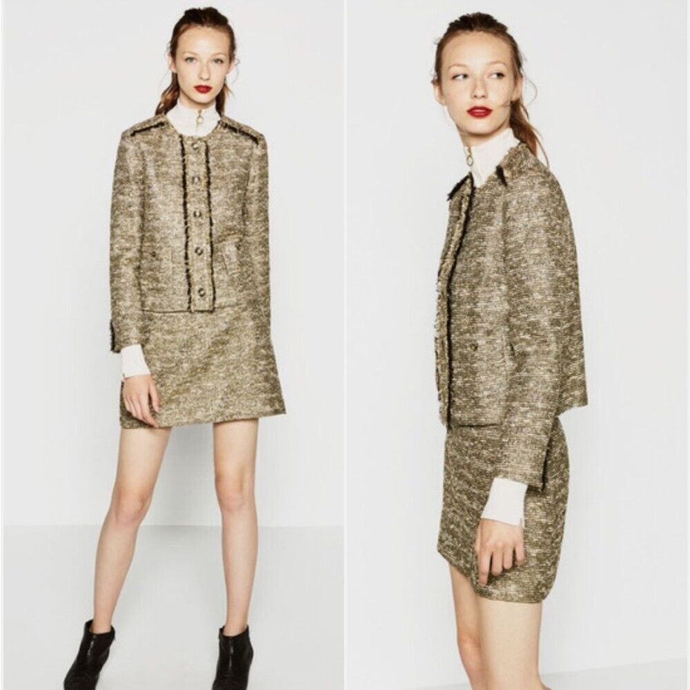 Zara Golden Shimmer Tweed Jacket